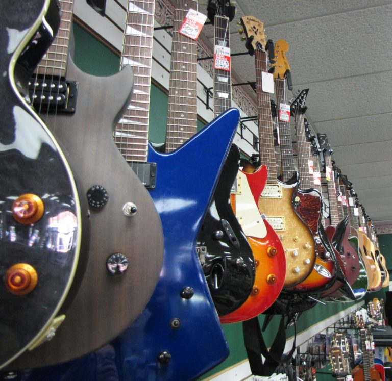 A variety of electric guitars