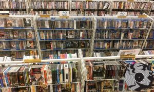 A video store displaying shelves of dvds
