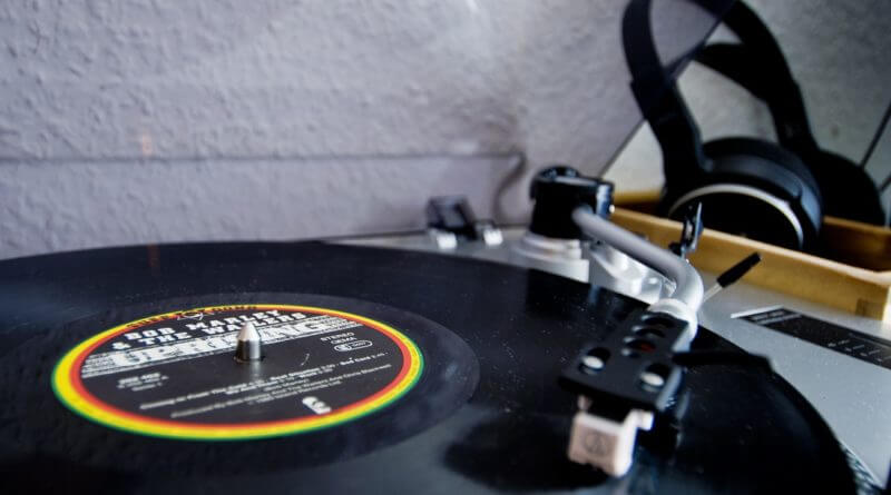 Record player playing a Bob Marley vinyl record