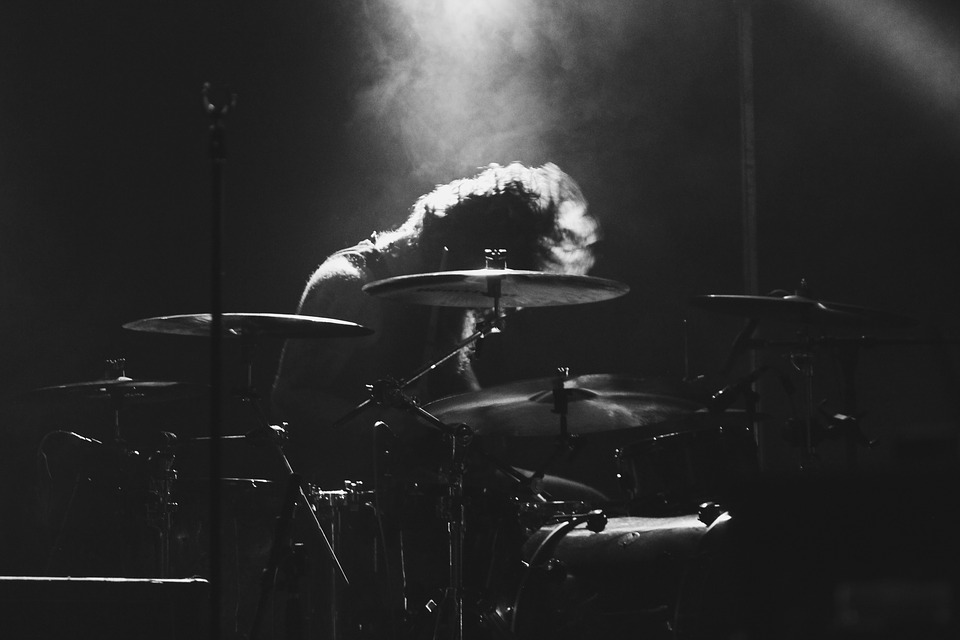 Drummer in black and white