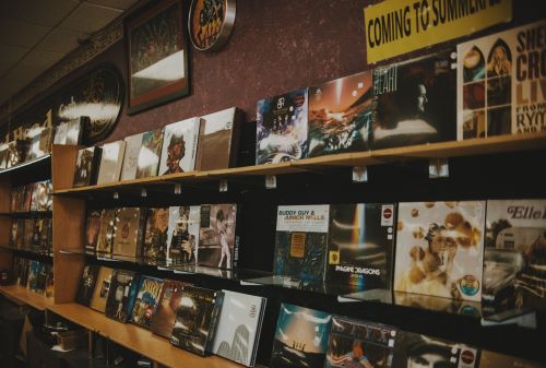 records on a shelf